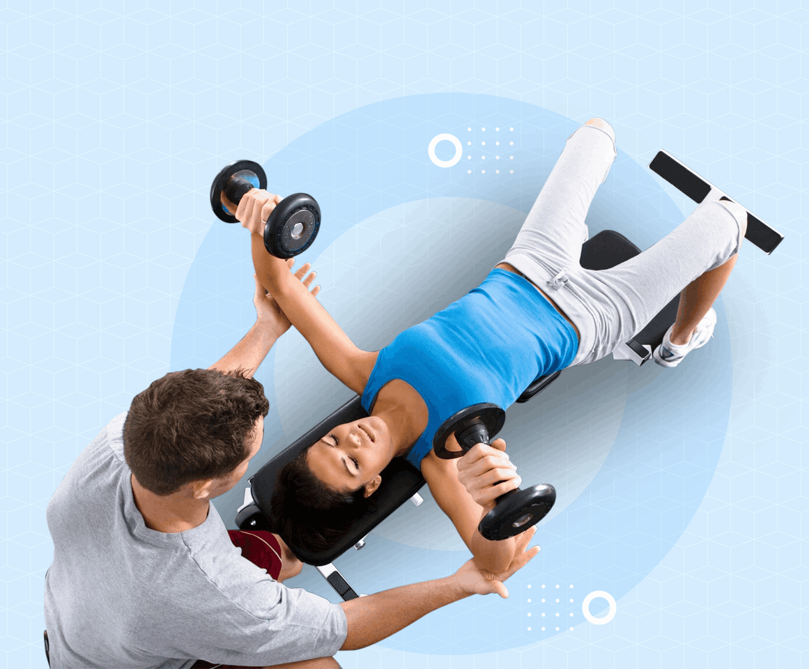 Woman Lifting Dumbbell With Help of Man